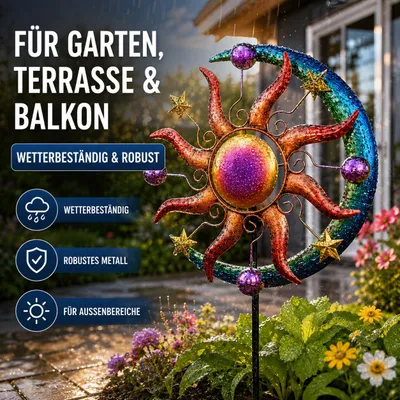 Produktbild von Buntes Windrad Sonne Mond u Sterne Garten aus Metall Windspiel 124 cm