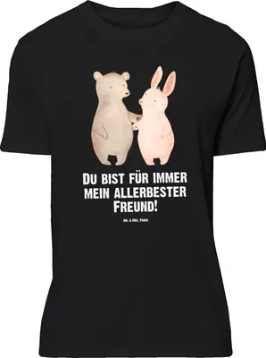 Produktbild von Mr. & Mrs. Panda Größe XL T-Shirt Bär und Hase Umarmen - Schwarz - Geschenk, Freunde, BFF, mit Spruch, Verlobung, für Immer, Shirt, Tshirt, Best Friends