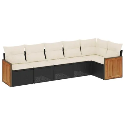Produktbild von vidaXL 6-tlg. Garten-Sofagarnitur mit Kissen Schwarz Poly Rattan
