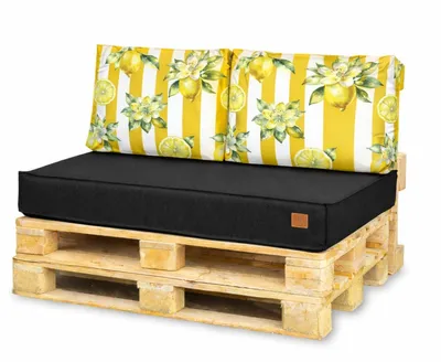 Zdjęcie produktu dla Poduszki ogrodowe Blomster na europalety, komplet poduch na meble z palet 120x80 cm, czarny cytryny