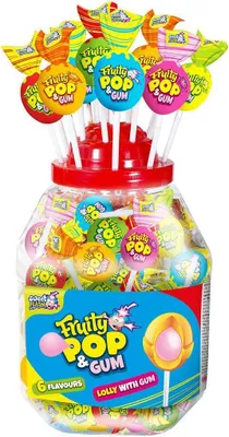 Produktbild von Display Komplett Fruity Pop Lollies mit Kaugummikern 100 Stück