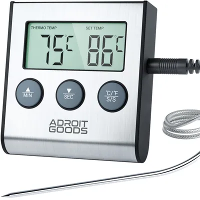 Obrázek produktu pro AdroitGoods BBQ kuchyňský teploměr - Digitální - Teploměr na maso - S časovačem - Magnetický - nerezová ocel
