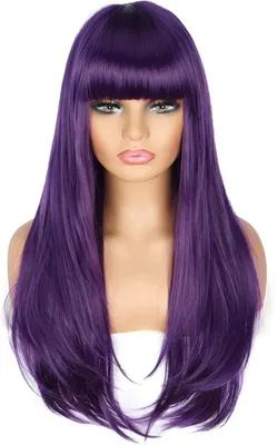 Imagen del producto de Peluca larga, morada, con capas, resistente al calor, con flequillo, 1 unidad, para cosplay