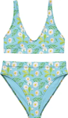Produktbild von Mr. & Mrs. Panda Bikini Wiesenzauber Design Größe S - Weiß - Geschenk, Muster, Bademode, Bikinihose, High Waist, Bikinioberteil, Blumen, Gänseblümchen, Wiese, Blumenwiese