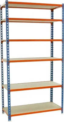 Produktbild von PROREGAL Schwerlastregal GIANT MULI | HxBxT 250x100x50cm | 6 Fachböden | Fachlast 150kg | Blau-Orange | Lagerregal Kellerregal Werkstattregal Metallregal Fachbodenregal Steckregal
