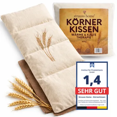 Produktbild von Strauss Home® Körnerkissen groß – Mikrowellengeeignetes Wärmekissen gegen Verspannungen in Nacken, Schultern uvm. natürliche Weizenkörner, 20x50cm