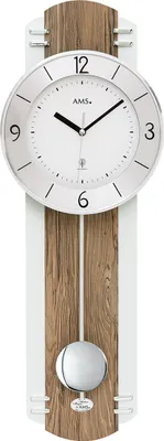 A wall clock with a pendulum.