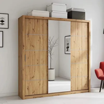 Productafbeelding van Schuifdeurenkast Zenit, 250 cm, garderobekast met spiegel, slaapkamerkast (kleur: Artisan eikenhout)