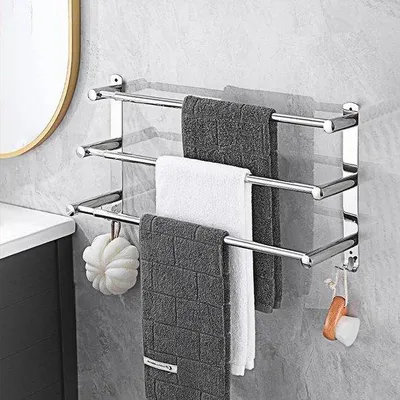 Image de Porte-serviettes réglable 43-78 cm, noir et acier inoxydable
