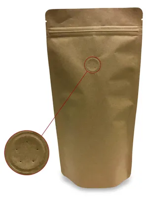 Produktbild von 500x Standbodenbeutel Kraftpapier braun mit Aromaschutzventil 165x265x100mm