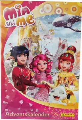 An advent calendar for the 'Mia and me' series, featuring characters and a winter-themed scene.