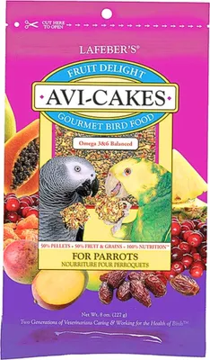 Image de Lafeber Avi-Cakes Fruit Delight - Aliment équilibré : fruits + céréales + granulés en forme de biscuits pour perroquets de grande et moyenne taille 230g