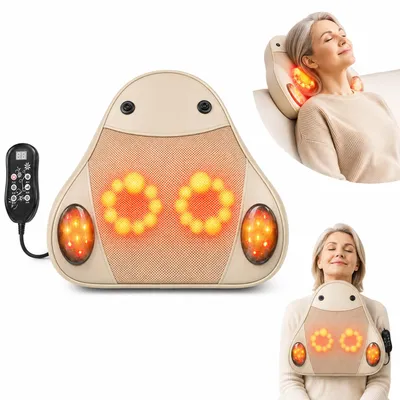 Produktbild von Elektrisches Rücken- & Nackenmassagegerät mit Wärme, 4D Shiatsu Kissen, tragbar & kabellos, für Schultern, Rücken & Beine