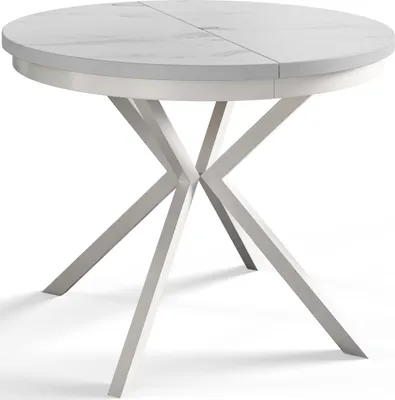 Obrázek produktu pro Kulatý jídelní stůl BERG, průměr rozkládacího stolu: 90 cm/170 cm, barva stolu v obývacím pokoji: Marmur, s kovovými nohami v bílé barvě