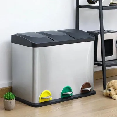 Produktbild von Famanu Abfalleimer 3-Fächer 45L – Edelstahl Mülltrennung für die Küche – 3x15L – Soft-Close Deckel & herausnehmbare Inneneimer