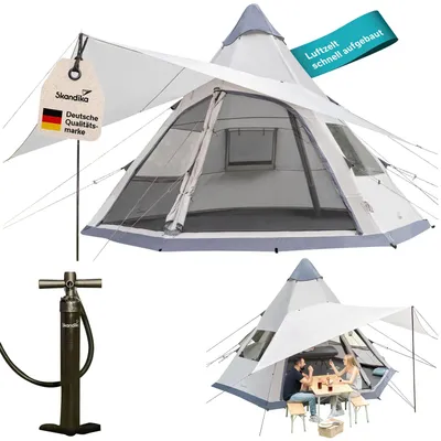Produktbild von Skandika Luftzelt Tipi Hetta 460 Air Protect | Aufblasbares Familienzelt für 6 Personen, 2,95 m Stehhöhe, 3000 mm Wassersäule, eingenähter Zeltboden