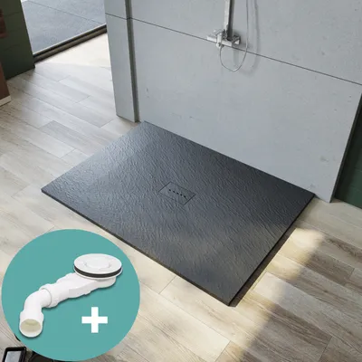 Immagine prodotto di SONNI SMC Piatti doccia per il bagno 100x140cm Piatto doccia rettangolare superpiatto look pietra grigia incl. set di scarico