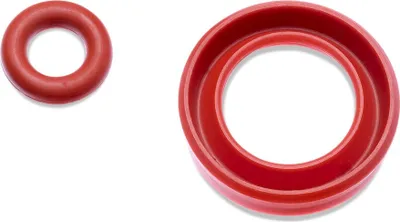 Two red rubber seals on a white background.