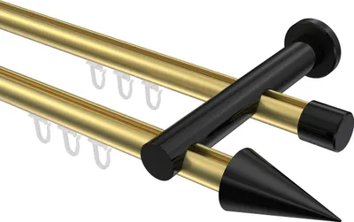 Produktbild von Interdeco Innenlaufstange / Gardinenstange mit Innenlauf Messing-Optik / Schwarz, Typ Platon Savio (Kegel), 20 mm Ø 2-läufig, 200 cm