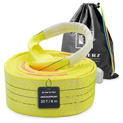 Produktbild von Dawnerz Schwerlast-Abschleppseil 20 Tonnen, 8m - Gelbes Polyester-Flachriemen-Abschleppseil mit Dreifach Verstärkten Schlaufen für Wohnmobil