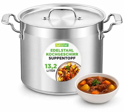 Produktbild von NutriChef Edelstahl Kochtopf 13,2L Induktion – Suppentopf mit Deckel, Profiquali