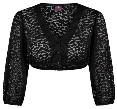 Produktbild von Dirndlbluse schwarz Größe 38 Serie Kimi halbtransparent mit Spitzenmuster Dreiviertelarm