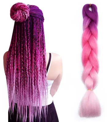 Immagine prodotto di Ombre Flechthaar, trecce jumbo, 60 cm, colore lilla-pesca-rosa, confezione singola