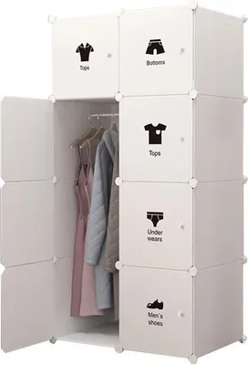 Image de Étagère modulaire en cubes - Armoire en plastique - Avec portes - Rangement pour vêtements - Montage facile - Style minimaliste - Couleur A