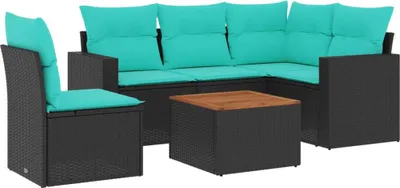 Produktbild von vidaXL 6-tlg. Garten-Sofagarnitur mit Kissen Schwarz Poly Rattan