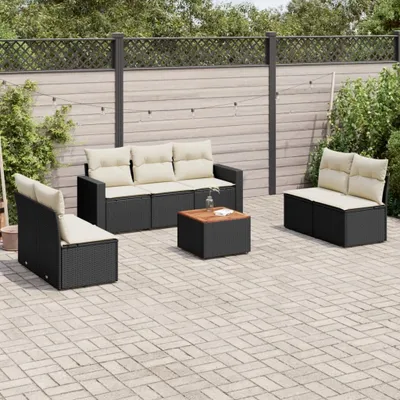 Produktbild von Design 8-tlg. Garten-Sofagarnitur mit Kissen Schwarz Poly Rattan, Gartenmöbel-Sets 2024 Neu