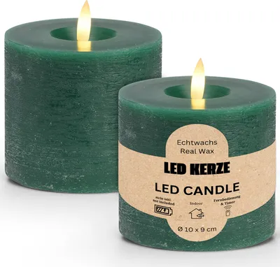 Image de Set de bougies à LED en cire, flamme vacillante, Ø 10x9 cm, vert