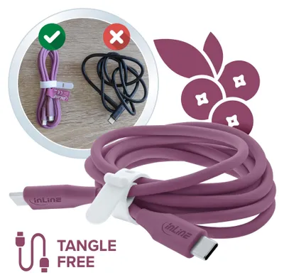 Produktbild von InLine USB 2.0 Kabel, USB-C Schnellladekabel 100W, Wild Berry / Violett 2m, 2 m, USB C, USB C, USB 2.0, 0,48 Gbit/s, Violett