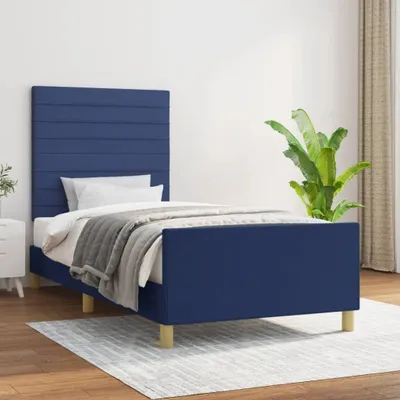 Produktbild von The Living Store Bettgestell mit Kopfteil Blau 100x200 cm Stoff