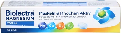 Immagine prodotto di Biolectra Magnesio 250 mg Muscoli e Ossa Active Compresse Masticabili al Gusto Tropicale, 30 Compresse Masticabili