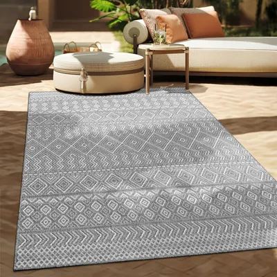 Produktbild von Outdoor Teppich Flachgewebe modern Boho Ethno wetterfest Außenbereich Grösse 80x250 cm