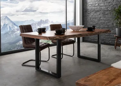 Produktbild von MASSIVMOEBEL24 Baumtisch Akazie 160x90x77 natur lackiert / U-Beine anthrazit glänzend FREEFORM 5