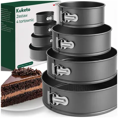 Obrázek produktu pro Kuketo | Sada 4 kulatých dortových forem 20 / 24 / 26 / 28 cm – uhlíková ocel – nepřilnavý povrch – vyjímatelné dno