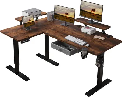 Produktbild von Hilodesk L-Schreibtisch Elektrisch Höhenverstellbar Eckschreibtisch L Förmiger Bürotische Stehpult mit Monitorständer und Schublade 160cm, Brown