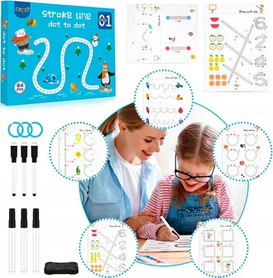 Immagine prodotto di Set di esercizi interattivi per bambini, libro riutilizzabile, rompicapo logici, kit con pennarelli, 64 pagine