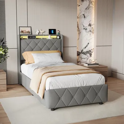 Zdjęcie produktu dla Rama łóżka – łóżko podwójne 160×200 cm – schowek z 2 szufladami – drewno – styl nowoczesny minimalistyczny – beżowy