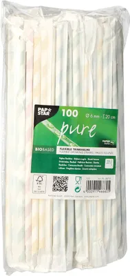 Produktbild von PAPSTAR Papier-Trinkhalm "Stripes" 200 mm farbig sortiert aus Papier 100 Stück