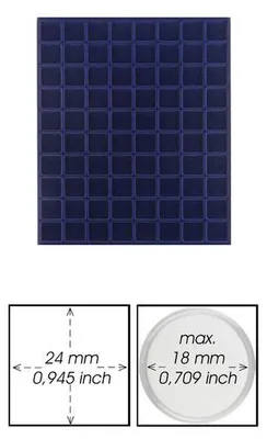 Produktbild von Prophila Collection blaue Veloureinlage für Münzbox, 80 eckige Fächer für Münzen bis 24mm, z. B. 3.Reich Münzen