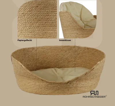 Produktbild von Rohrschneider Tierbett aus geflochtenem Papier für Katzen und kleine Hunde in 2 Größen mit weichem Kissen, Größe:Größe 2