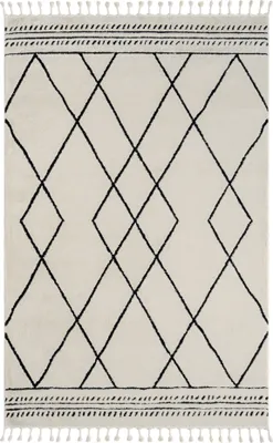 Obrázek produktu pro Koberec MY-RUG, Ella, 290x200, bílý, koberec s vysokým vlasem, moderní, marocký design, nadýchaný měkký, skandinávský kosočtvercový vzor, obdélníkový tvar