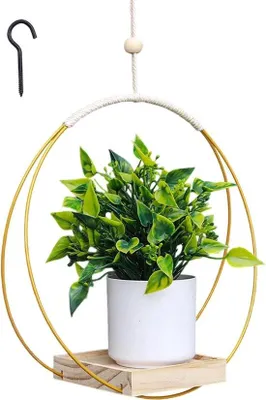 Obrázek produktu pro Závěsné květináče 30 x 30 cm s odpovídajícími háčky a dřevěným podstavcem – závěsné květináče pro venkovní použití