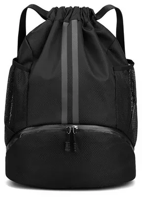 Produktbild von Unyqoos® Wasserdichte Sporttasche – Geräumige Trainings- & Schwimmtasche 32 x 16 x 47 cm, Oxford-Gewebe, Schwarz, mit verstellbarem Kordelzug