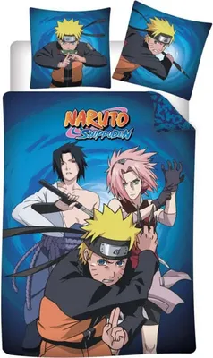 Produktbild von Aymax Bettwäsche Set Naruto Shippuden für Kinder, 100% Polyester Mikrofaser, Deckenbezug 135-140x200 cm, Kissenbezug 63x63 cm, pflegeleicht, einfacher Verschluss
