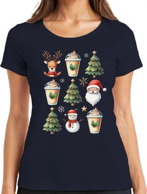 Produktbild von Rentier Kaffee Weihnachtsoutfit - Weihnachten Weihnachtsgeschenk Christmas Damen T-Shirt, Navy, L