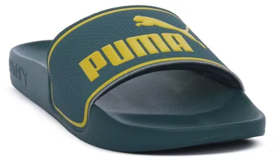 Produktbild von PUMA LEADCAT 2.0 Pantoffeln Grün mit gepolsterten Lederriemen und geformtem Fußbett
