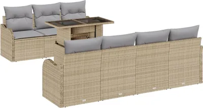 Produktbild von Möbel 8-teiliges Garten-Sofa-Set mit Kissen Beige Poly Rattan, 2-Sitzer Garten-Sofa mit Stauraum & Kissen Beige Poly Rattan - Gartensofas 3357143